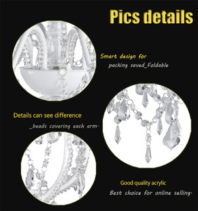 Lustre en acrylique et cristal à 12 bras, cadre blanc avec décorations en acrylique/cristal NS-120125W – Offre spéciale – Garantie 1 an - Product Image 5