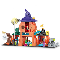COGO Set mainan blok bangunan rakitan DIY Model rumah labu Halloween 878 buah