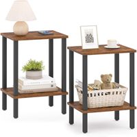 Table d'appoint industrielle en bois rustique avec étagère de rangement, table latérale étroite pour salon, chambre à coucher, canapé, petite table de chevet