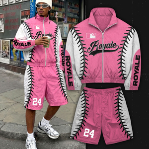 Custom Screen Print Windbreaker Casual Zip up <strong>Polyester</strong> Nylon Sweatsuit Streetwear <strong>Jogger</strong> Zip up Jacket Shorts Set for Men - Product Image 3