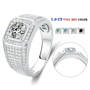 Abiding Custom 1Ct Moissanite Diamond Men 925 Sterling Silver Four Prong Ring For Men Engagement Party Ring