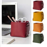Mini Cestino di Immagazzinaggio Pieghevole Desktop Organizer In Pelle Semplice fiore Stoccaggio Cubi per la Scuola Home Office Decorazione