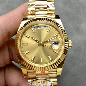 Montre de luxe pour homme, date, lunette cannelée, bracelet présidentiel, automatique, calendrier lumineux, acier doré, montre-bracelet pour homme, style classique - Product Image 1