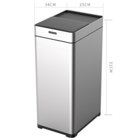 30L HN-ZH Silver Modern Rectangular Smart Sensor Trash Can - Motion Sliding Lid, Ozone Function for Household Use