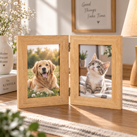 Cadre photo pliable vertical à double ouverture noir mat compact avec façade transparente, support de table autoportant pour la décoration de bureau