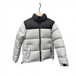 Veste d'hiver unisexe rembourrée en polyester épais, col montant, fermeture éclair, style décontracté, couleur unie, longueur courte, coupe-vent - Product Image 2