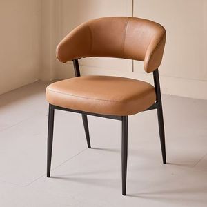 Sedia imbottita, sedia da pranzo di ispirazione retrò con schienale curvo, ideale per la zona pranzo, struttura in metallo resistente nera - Product Image 3