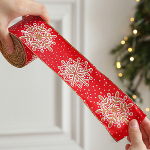 Ruban de Noël en satin à bordure filée imprimé flocon de neige LINGKAI, écologique, fait main, portable, 2 m de long, pour arbre de Noël et cadeaux - Product Image 4