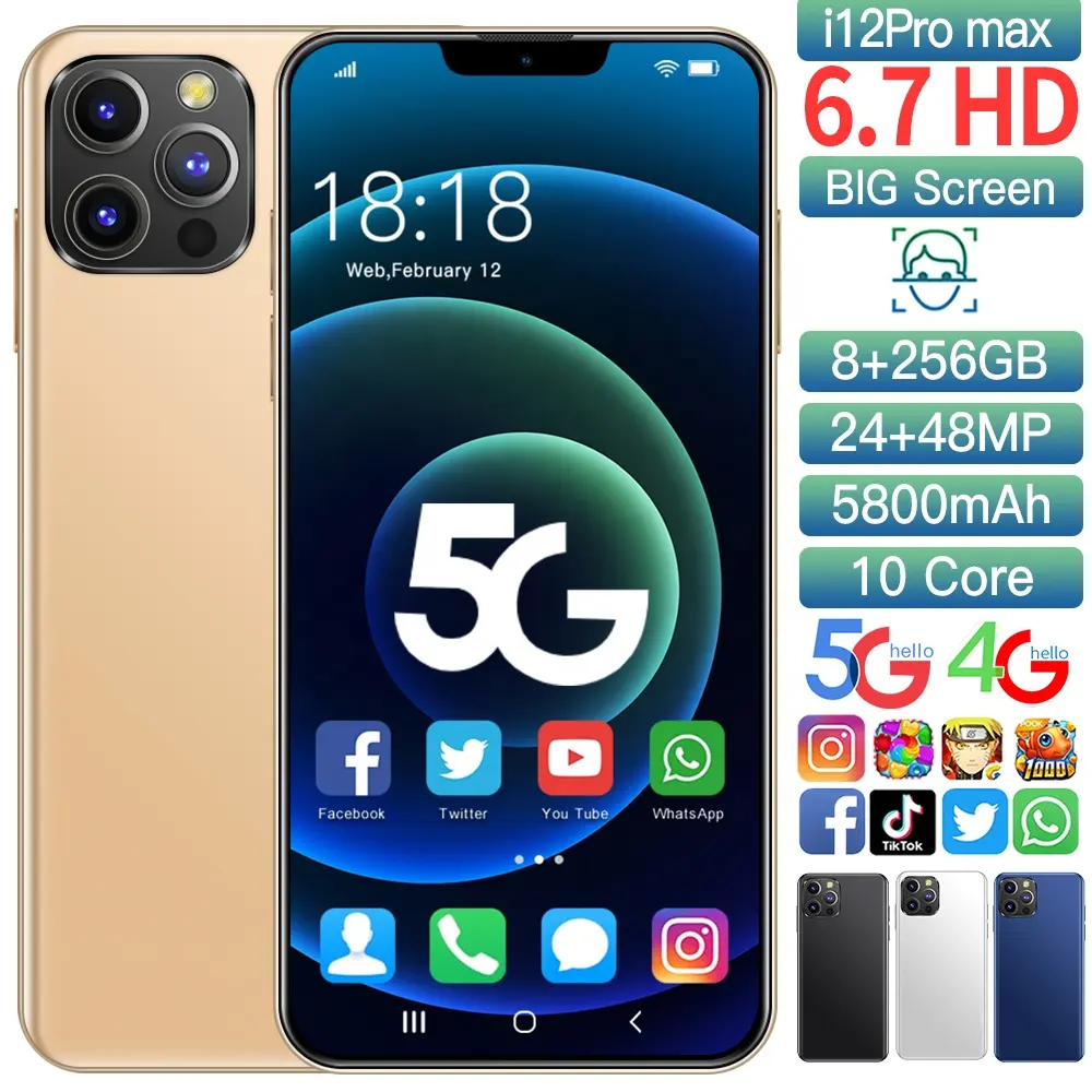חם למכור i12 פרו מקסימום סמארטפון נייד טלפון מלא-מסך 3G שיחת טלפון עם Dual SIM סוללה תא טלפון