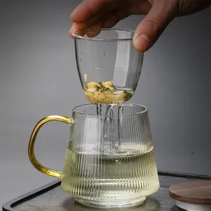 Neue Trends dreiteilige Tasse Set Glas Tee Kaffeetasse mit Glas filter und Glas deckel