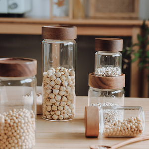 Home Kitchen <strong>Storage</strong> <strong>Bottles</strong> <strong>Jar</strong> Thread Wood Lid Sealed Food Container Tea Coffee Beans Grains Candy Glass <strong>Jars</strong> - Product Image 6