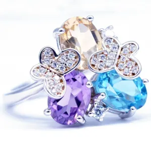 Costume Jewelry Ring Flower Design Colored Cz 925 Silver Zircon Gemstone Rings Rhodium Plated Trendy Nickle and Lead Free Beyaly