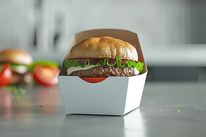 Machine automatique à grande vitesse (200 pièces/min) à voie unique pour la fabrication de boîtes en carton avec moteur à roulement pour contenants alimentaires (hamburgers, frites, sandwichs) - Product Image 2