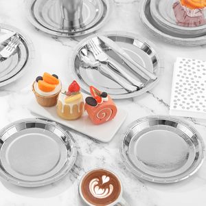 Set <span class=keywords><strong>di</strong></span> Stoviglie Usa e Getta Dorate per Feste, Piatti da Dessert, Set <span class=keywords><strong>di</strong></span> Posate Oro e Argento, Decorazioni per Feste - Product Image 3