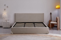 Lit rembourré avec rangement et vérin à gaz, design moderne et unique, en tissu doux