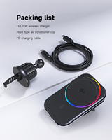   Support de chargeur de voiture sans fil certifié RGB avec éclairage, refroidissement par glace, fixation magnétique et puissance de sortie de 15W