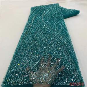 도매 가격 및 하이 퀄리티 스팽글 레이스 원단 자수 블랙 소재 얇은 명주 그물 - Product Image 5