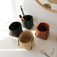 Petit panier de rangement porte-stylo décor de bureau brosse cosmétique conteneur plateau de rangement en cuir PU