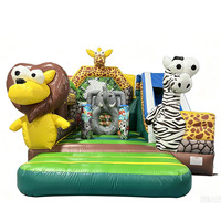 Château gonflable commercial à thème animaux de la jungle avec toboggan pour location événementielle