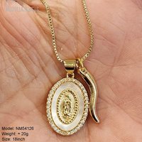 NM54124 Religion Catholique Bijoux Émail Forme Ovale Vierge Marie Pendentif Corne Italienne Chili Charme CZ Plaqué Or Chaîne Collier
