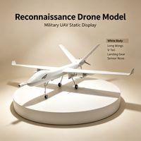 Modèle d'exposition de drone militaire de reconnaissance blanc personnalisé avec longues ailes, queue en V, train d'atterrissage et bec de détection