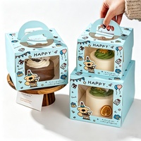 Boîte à gâteau d'anniversaire avec fenêtre transparente en PET, poignée portable, emballage pour desserts, impression de logo personnalisé, emballage cadeau pour les fêtes, boîte à pâtisserie