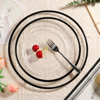 Meilleures ventes Assiette de service ronde en verre transparent de luxe écologique avec bordure noire pour mariage et événements