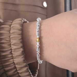 Silver Triangular <b>Beaded</b> <b>Bracelet</b> With <b>Gold</b> Bead And Cheese Plating Women's Everyday Wear Jewelry Yiwu Origin - Product Image 2