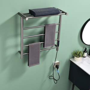 Scaldasalviette Elettrico 60x60,5cm in Acciaio Inox 304 Color Canna di Fucile con <span class=keywords><strong>Porta</strong></span> <span class=keywords><strong>Asciugamani</strong></span>, Montaggio <span class=keywords><strong>a</strong></span> Parete per Hotel e <span class=keywords><strong>Bagno</strong></span> - Product Image 2