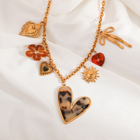 SUMMLY-Pendentif vintage en forme de cœur de tournesol imprimé léopard, collier à breloques en acier inoxydable plaqué or 18 carats, bijoux de mode