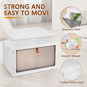 Los más nuevos contenedores de almacenamiento de plástico apilables de 1 nivel con ruedas y puerta magnética para aperitivos, ropa, suministros de cocina, zapatos - Product Image 2