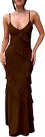 Robe de cocktail élégante pour femmes, sexy, décolleté plongeant, dos nu, avec fines bretelles italiennes et volants.