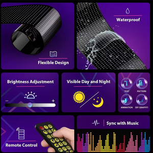Panneau de Pixels LED Matrice pour Voiture, Écran USB Défilant 5V RGB, Enseignes LED Contrôlées par Télécommande et Application, Modèle Flexible, Défilement Graffiti - Product Image 5