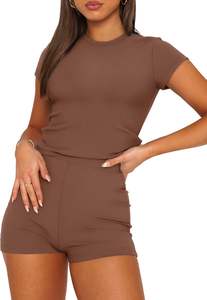 Tenues d'été décontractées deux pièces pour femmes longues tricotées ensemble de vêtements courts assortis 2 pièces respirant et écologique - Product Image 3