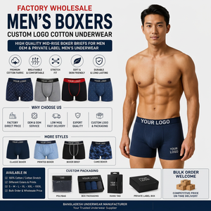 Bóxers de Algodón para Hombre, Cintura Baja, Secado Rápido, Transpirables, Elásticos, con Logotipo Personalizado, ODM, Marca Privada Disponible al por Mayor - Product Image 1