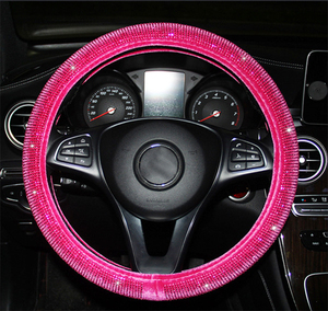 Pleuche-funda para <span class=keywords><strong>volante</strong></span> de coche, cubierta brillante de diamante <span class=keywords><strong>rosa</strong></span> - Product Image 2