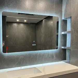 Venta al por mayor personalizado 24x32 pulgadas de gran tamaño 3 colores luz LED espejo de pared con marco de metal de aluminio negro para el baño