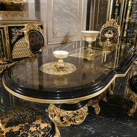 Ensemble de table à manger longue en bois massif sculpté de style français, chaises de salle à manger rembourrées sur mesure haut de gamme, meubles de maison en feuille d'or