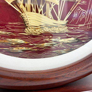 Décoration d'art en bois sur le thème nautique avec voilier en feuille d'or, base en bois, pour la prospérité des entreprises - Product Image 5