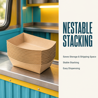 Barquettes en papier kraft peu encombrantes pour food trucks, barquettes de service jetables avec revêtement PE, pratiques pour le service rapide et empilables