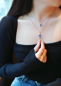 Xinfly 18K Pure Gold Religious <b>Cross</b> Pendant with Sapphire and Diamond Fine Jewelry Diamond Charms - Product Image 2