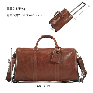 Sac de voyage vintage en cuir véritable Crazy Horse, valise à roulettes haut de gamme en cuir pleine fleur, sac de voyage d'affaires pour hommes 36-55L - Product Image 5