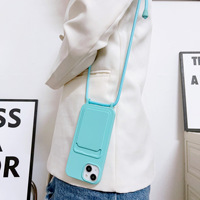 Casing Silikon iPhone 14 Pro 15 16 17 dengan Tali Lanyard, Tempat Kartu, dan Dompet Selempang untuk iPhone 13/14