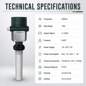 Medidor de Nivel por Radar de 80GHz <span class=keywords><strong>para</strong></span> Tanques Químicos, Tratamiento de Aguas Residuales, Silo, HART 4-20mA, Sensor de Nivel Sin Contacto NKRD81 - Product Image 3