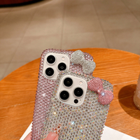 Dessin animé rose strass arc cristal Bling diamants étui pour iPhone 16-xr Pro Max Mini étui SE4 étui de téléphone portable