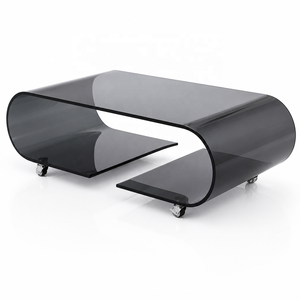 <span class=keywords><strong>Tavolino</strong></span> da Caffè Moderno in <span class=keywords><strong>Vetro</strong></span> Trasparente con Centro in <span class=keywords><strong>Vetro</strong></span> Curvato, Arredamento per Soggiorno con Ruote, Stile Pannello in Legno per Uso Domestico - Product Image 1