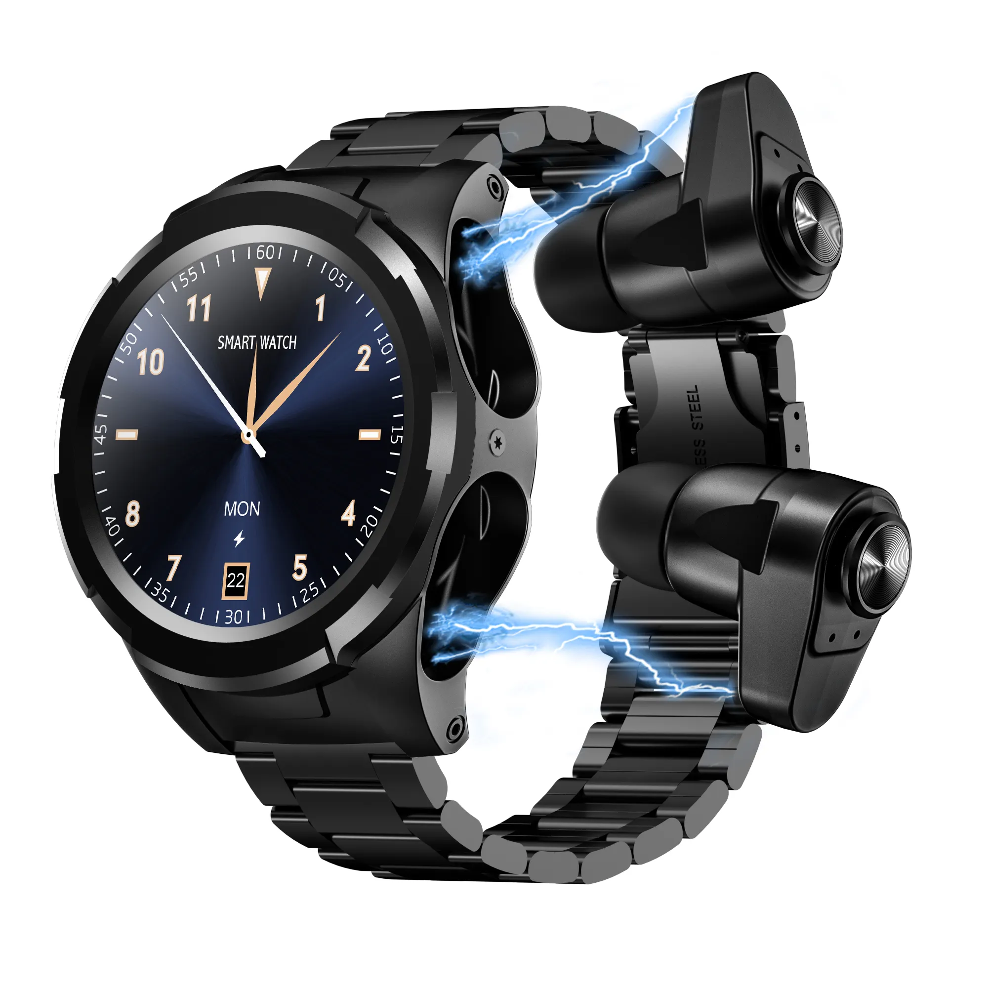 Smartwatch 2 em 1 tws s201/jm06, relógio inteligente, headset, à prova d' água ip67, esportivo, para negócios, com fone de ouvido
