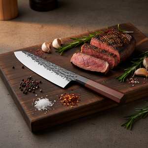 Ensemble de couteaux de cuisine élégants en acier inoxydable japonais Gyuto PRO avec manche en bois d'ébène Padauk pour trancher - Product Image 1