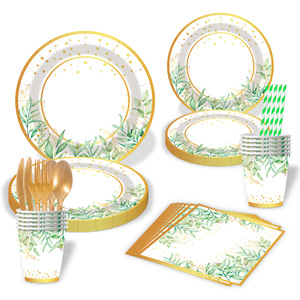 Vajilla Desechable para Fiestas Temáticas, Reuniones <span class=keywords><strong>de</strong></span> Amigos, Campamentos al Aire Libre, Platos <span class=keywords><strong>de</strong></span> Papel con Estampado Dorado, Vasos <span class=keywords><strong>de</strong></span> Papel, Servilletas al por Mayor - Product Image 1