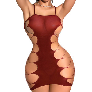 Robe moulante en maille ajourée pour femme, tenue de soirée à fines bretelles pour clubbing - Product Image 2